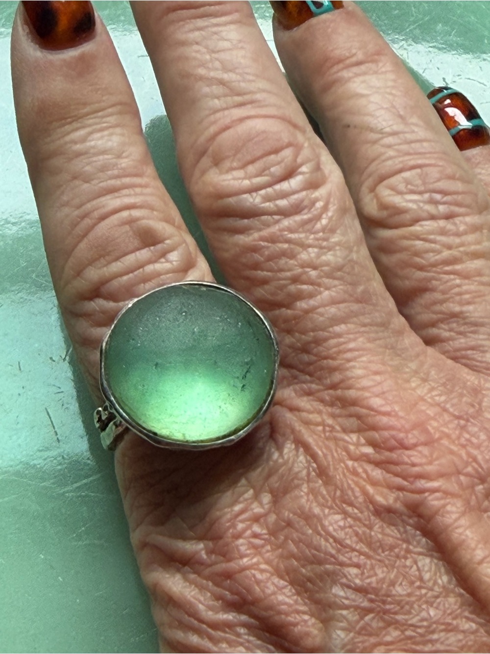 Sterling silver and roman glass ring